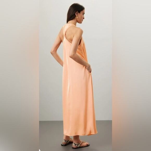 ROSETTA GETTY Peach Satin Sleeveless Scoop Neck Twist Back Shift Dress Size 10 - Picture 2 of 16